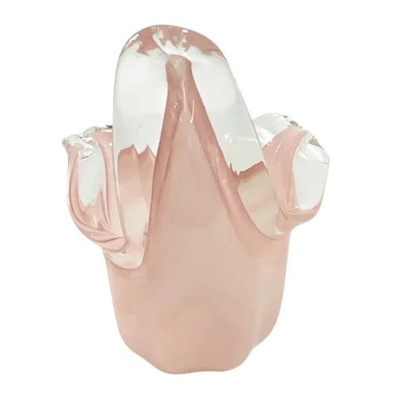 White Cristal Murano Art Glass Vase Pink & Clear Hand Blown Italy - Picture 7 of 9